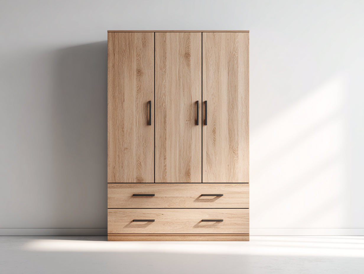 Armoire - Panneaux de bois - 120 x 52 x 180 cm - Chêne clair-Noir - Style moderne