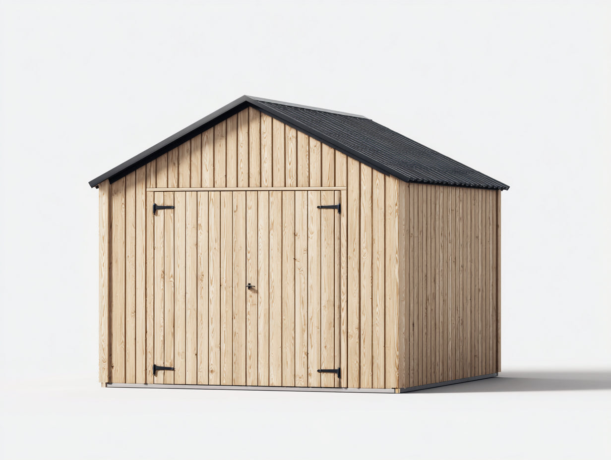 Abri de jardin - Bois - 310 x 235 x 238 cm - Bois naturel-Noir-Gris anthracite - Contemporain