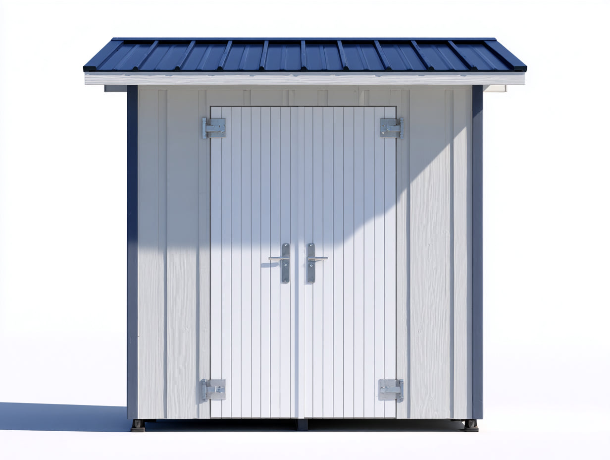 Abri de jardin - Bois-Métal - 205 x 150 x 218 cm - Gris clair-Blanc-Bleu foncé-Argenté - Moderne