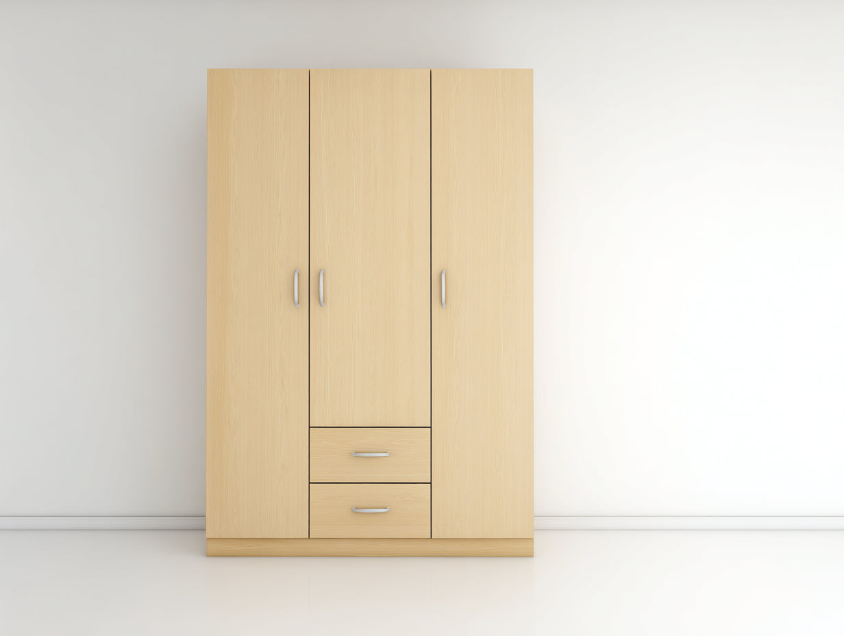 Armoire - Panneaux de bois - 135 x 55 x 190 cm - Bois clair-Argent - Style moderne