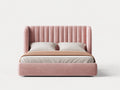 Lit double - Velours - 220 x 185 x 132 cm - Rose pêche - Style glamour