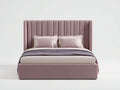 Lit double - Velours - 224 x 185 x 140 cm - Rose poudré - Style glamour