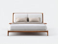 Lit double - Bois-Tissu - 220 x 180 x 112 cm - Blanc cassé-Brun bois - Style scandinave