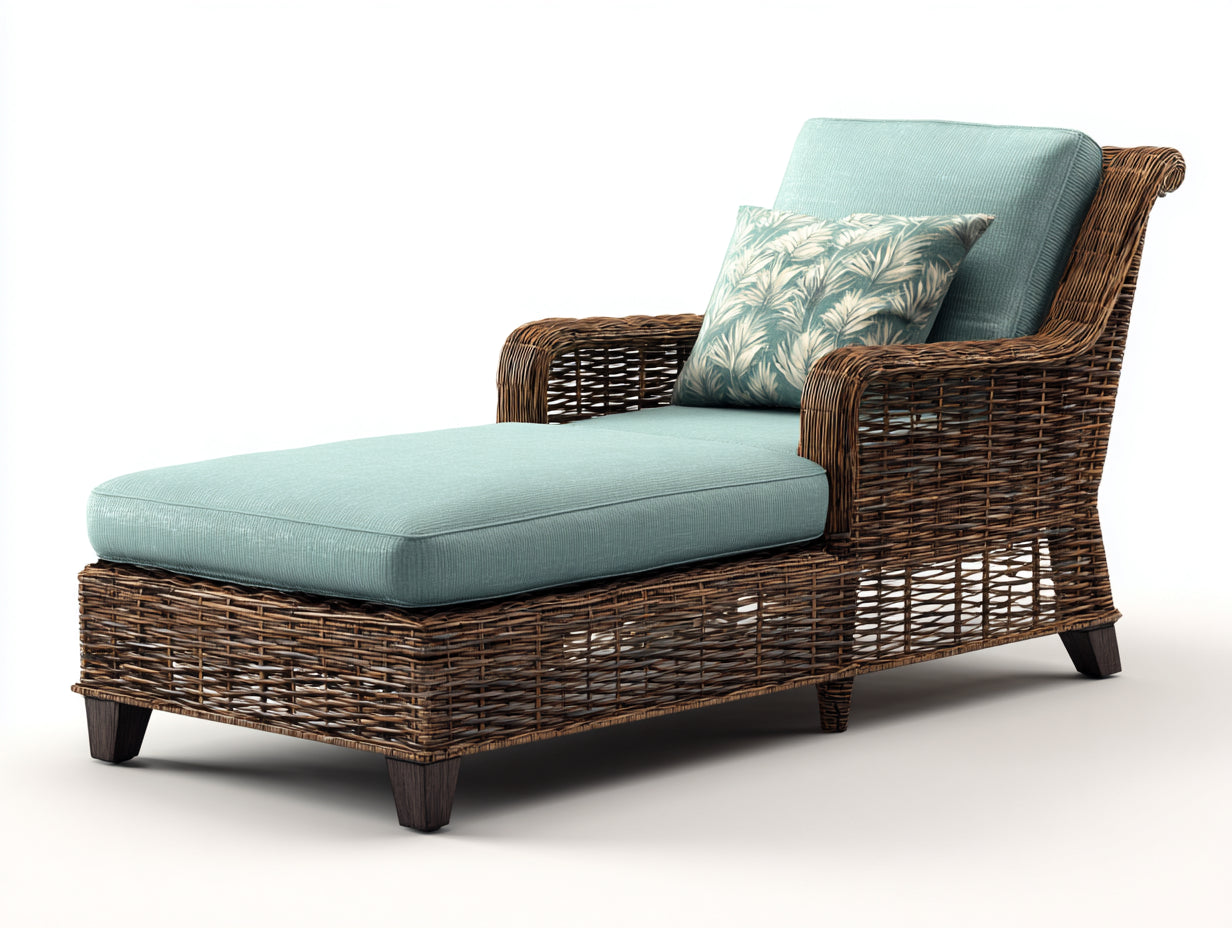 Bain de soleil - rotin-tissu - 176 x 84 x 89 cm - bleu clair-brun - bord de mer