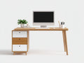Bureau-Bois-MDF-120x60x75 cm-Blanc-Bois naturel-Style scandinave
