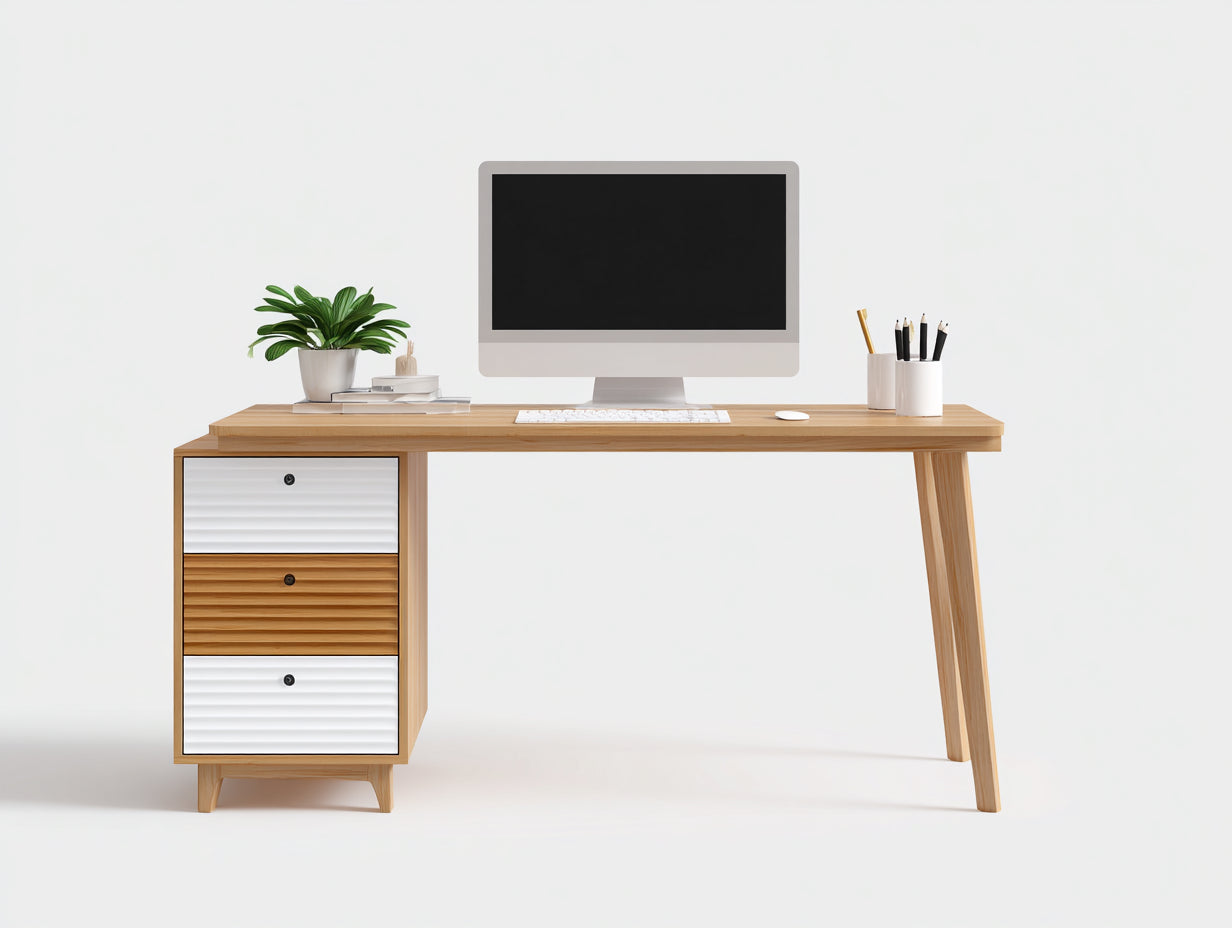 Bureau-Bois-MDF-120x60x75 cm-Blanc-Bois naturel-Style scandinave