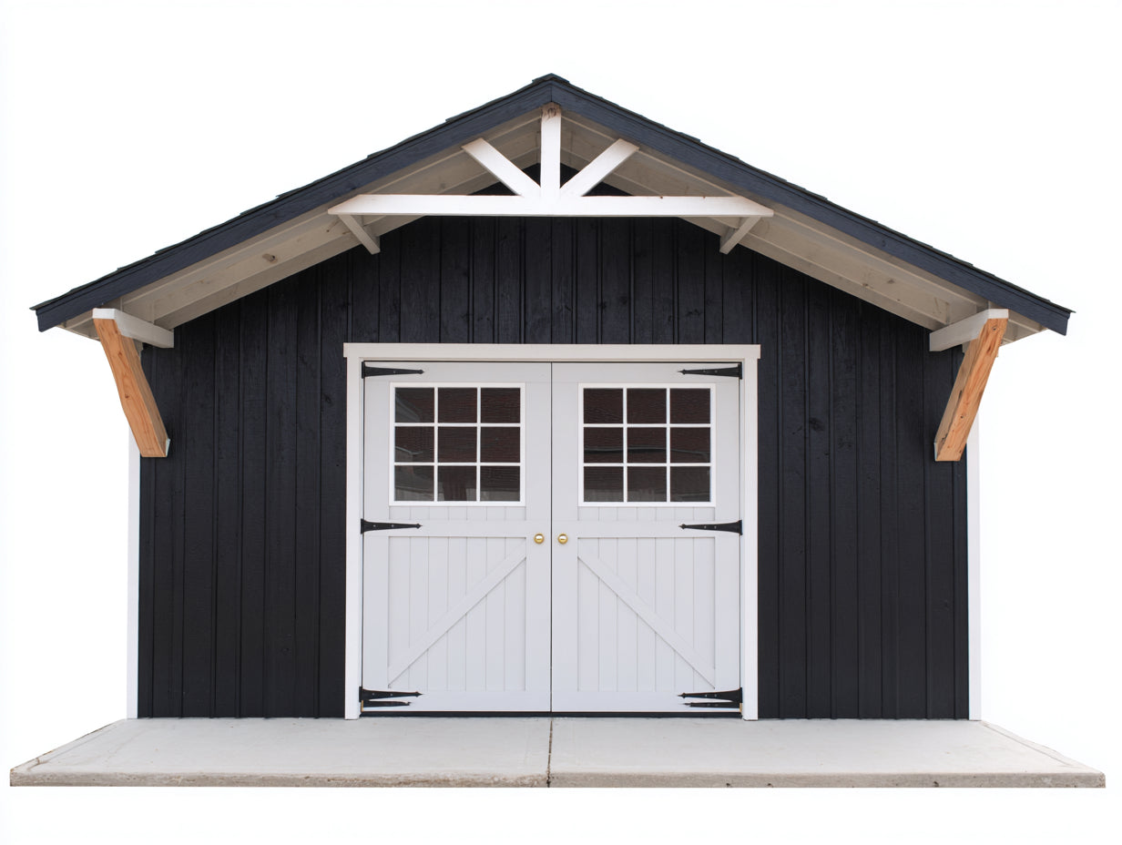 Abri de jardin - Bois - 330 x 240 x 255 cm - Noir-Blanc-Bois naturel - Style grange