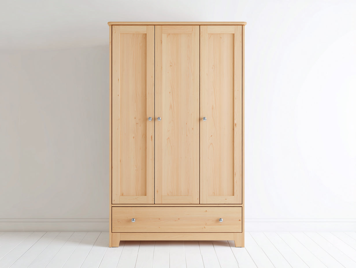 Armoire - Bois - 120 x 55 x 190 cm - Bois clair-Argent - Style rustique