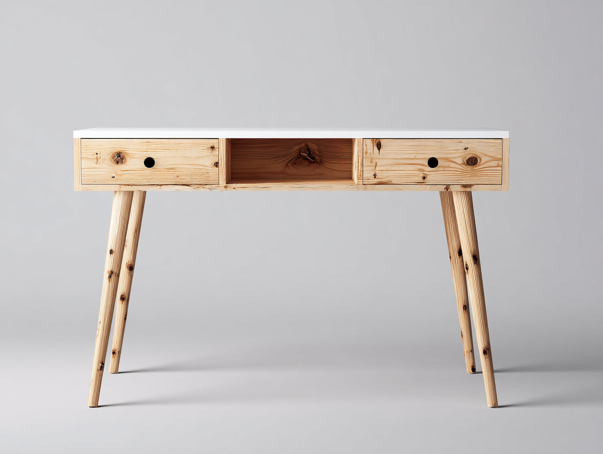 Bureau-Bois-MDF-140x60x75 cm-Blanc-Bois naturel-Style moderne