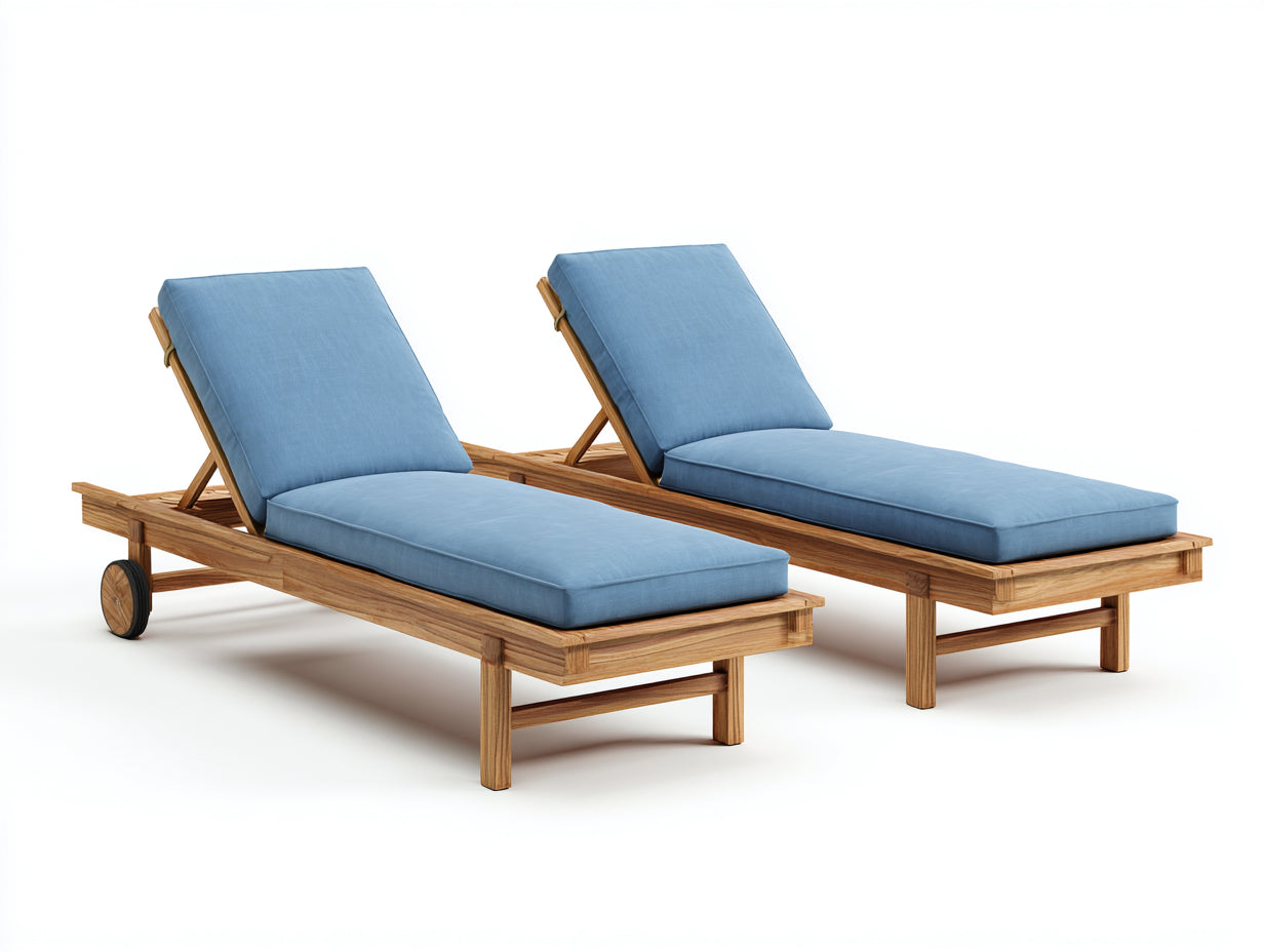 Bain de soleil - bois-tissu - 200 x 72 x 35 cm - bleu-bois naturel - contemporain