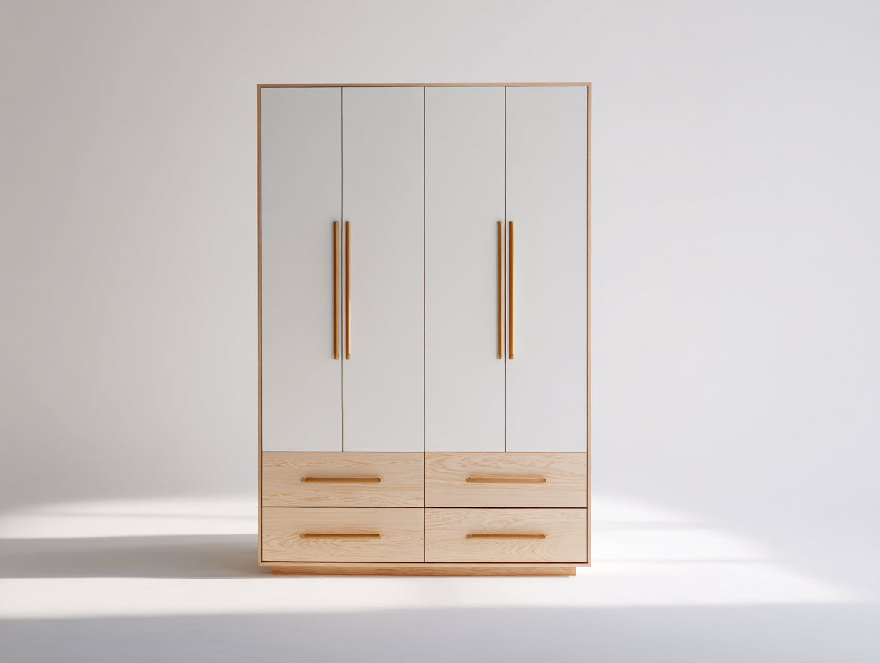 Armoire - Panneaux de bois - 160 x 58 x 200 cm - Blanc-Bois clair - Style scandinave