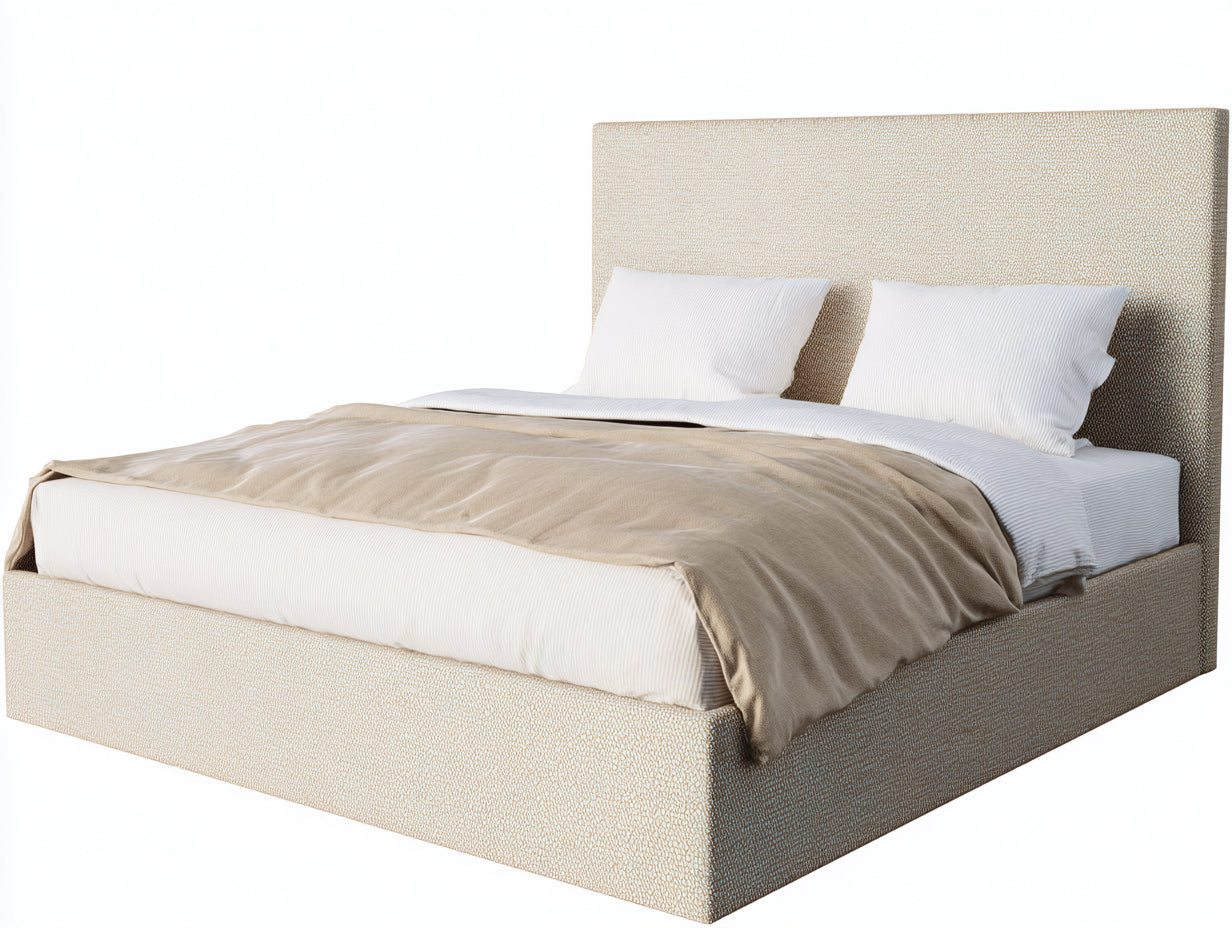 Lit double - Tissu - 220 x 180 x 120 cm - Beige - Style contemporain