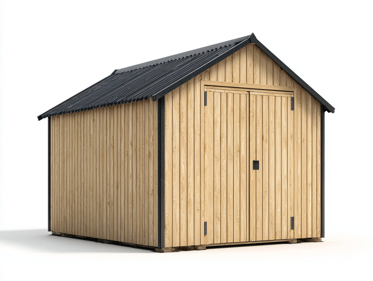 Abri de jardin - Bois - 285 x 220 x 245 cm - Bois naturel-Noir-Gris anthracite - Rustique