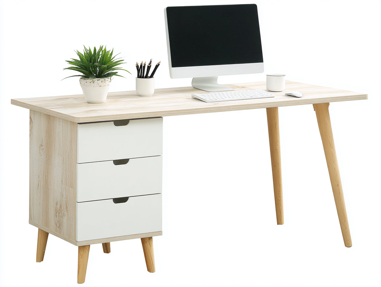 Bureau-MDF-Bois-160x70x75 cm-Blanc-Naturel-Style scandinave