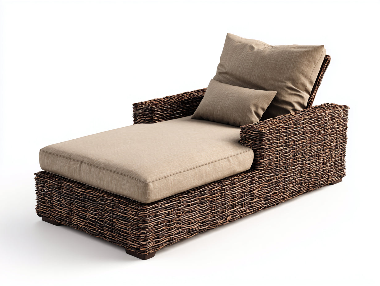 Bain de soleil - rotin-tissu - 182 x 88 x 86 cm - beige-brun foncé - naturel