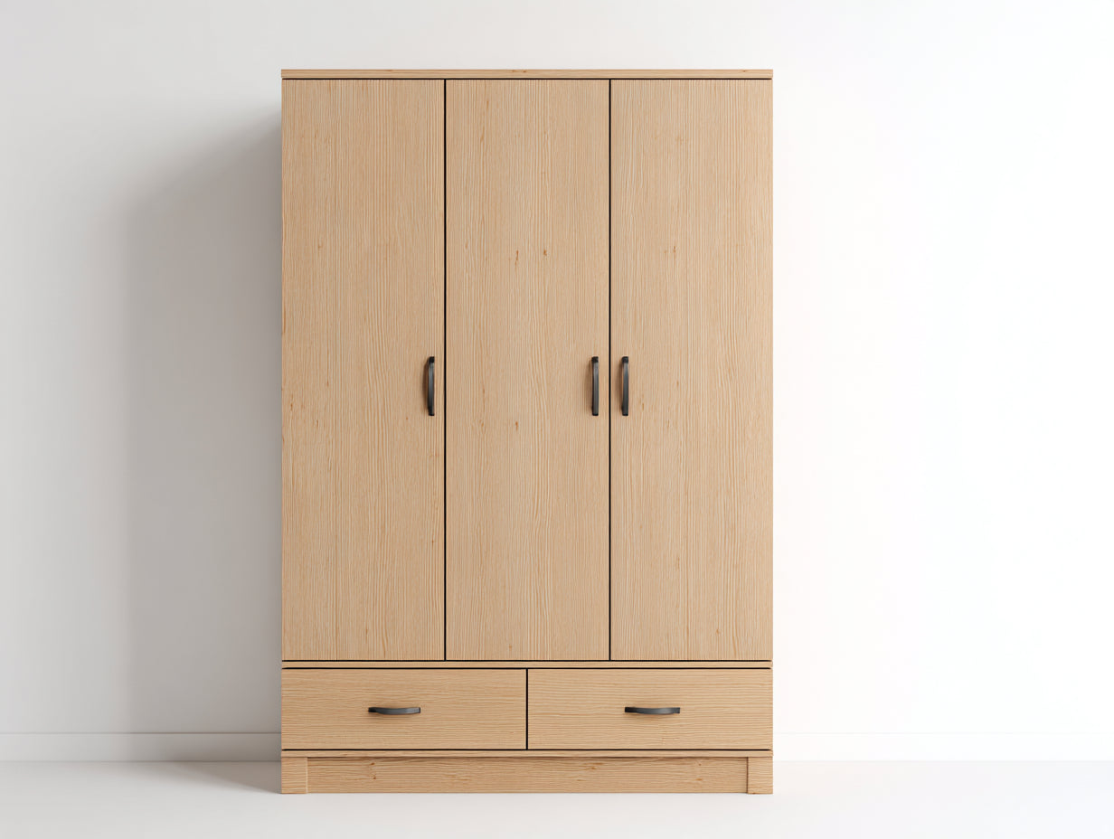 Armoire - Panneaux de bois - 148 x 57 x 196 cm - Chêne clair-Noir - Style contemporain