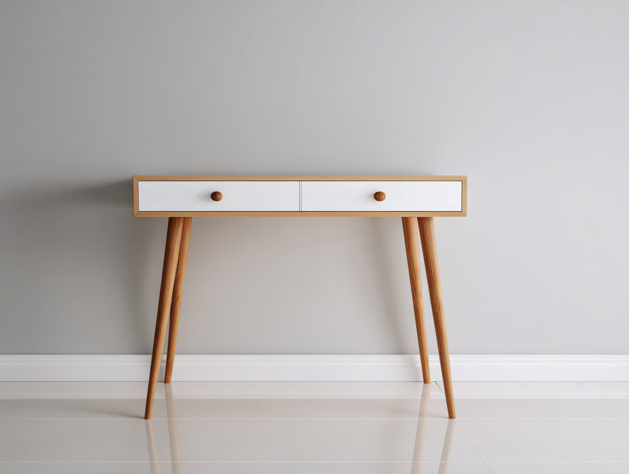 Bureau-Bois-MDF-120x55x75 cm-Blanc-Bois naturel-Style minimaliste