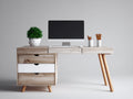 Bureau-Bois-MDF-130x65x76 cm-Blanc-Bois naturel-Style scandinave