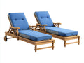Bain de soleil - bois-tissu - 198 x 70 x 94 cm - bleu-bois naturel - classique