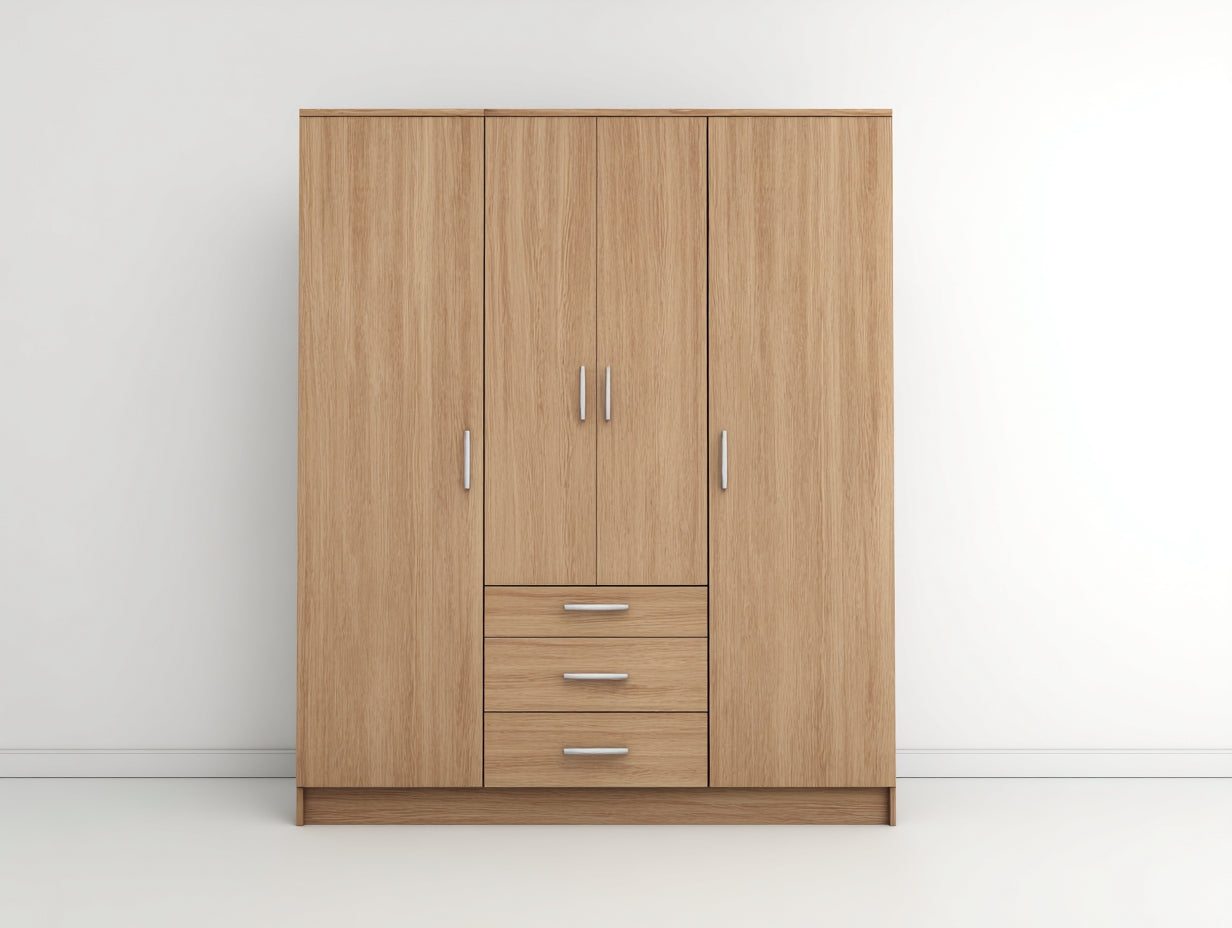 Armoire - Panneaux de bois - 180 x 60 x 200 cm - Chêne naturel-Argent - Style contemporain