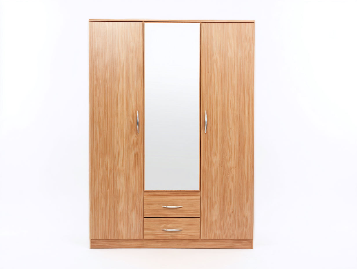 Armoire - Panneaux de bois-Verre - 150 x 58 x 195 cm - Chêne miel-Argent - Style contemporain