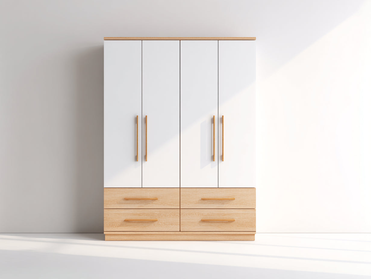 Armoire - Panneaux de bois - 155 x 58 x 195 cm - Blanc-Chêne clair - Style minimaliste