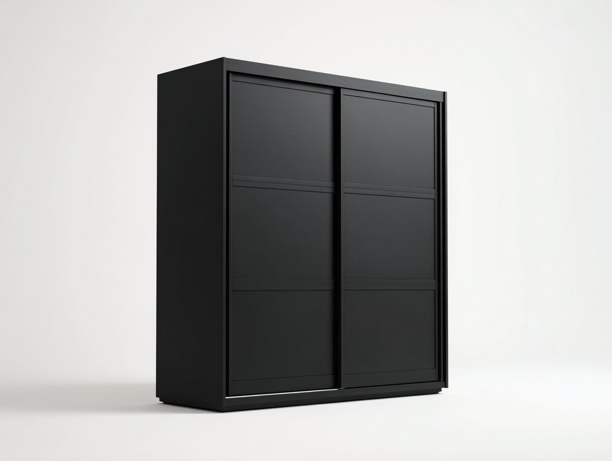 Armoire - Panneaux de bois - 140 x 60 x 200 cm - Noir - Style minimaliste