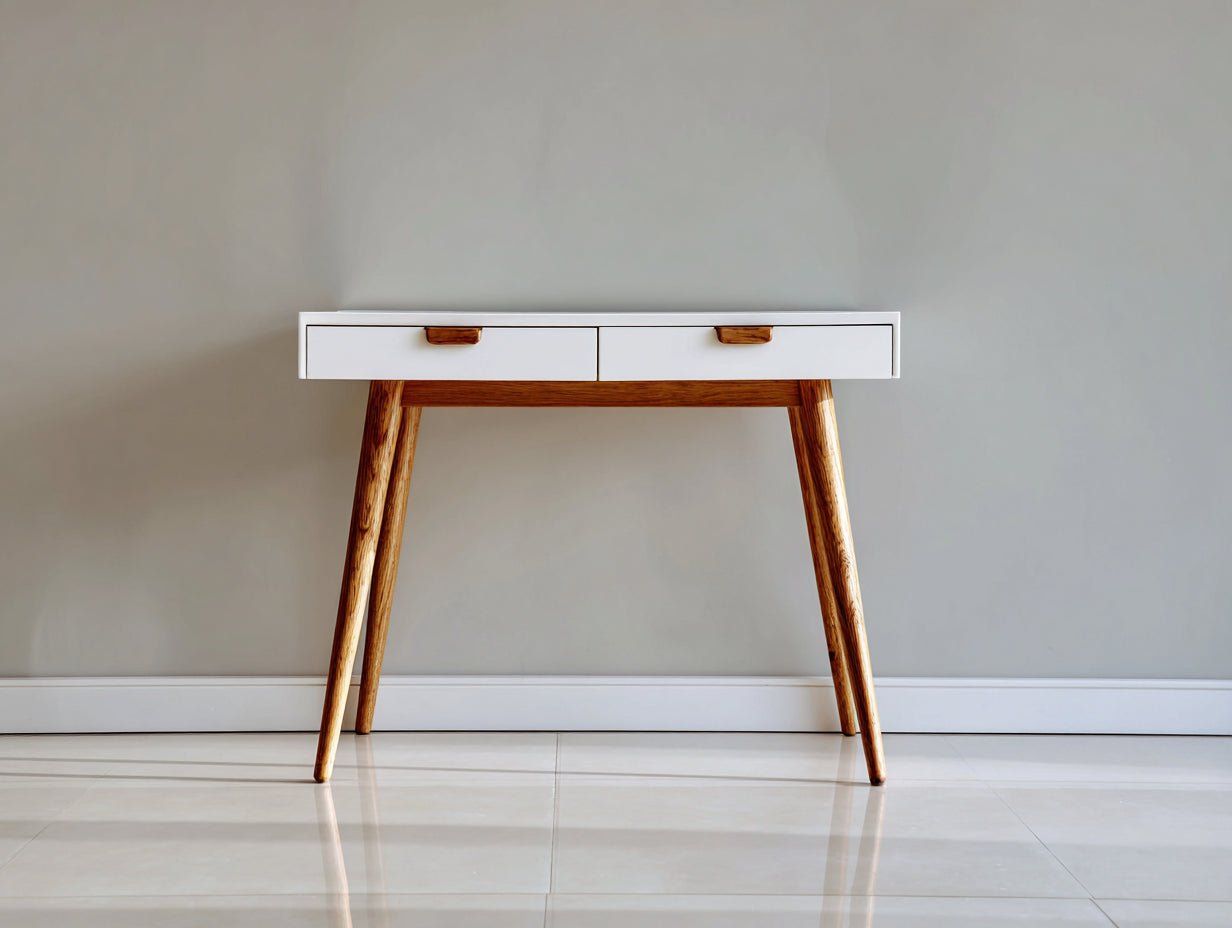 Bureau-Bois-MDF-110x55x75 cm-Blanc-Bois naturel-Style scandinave