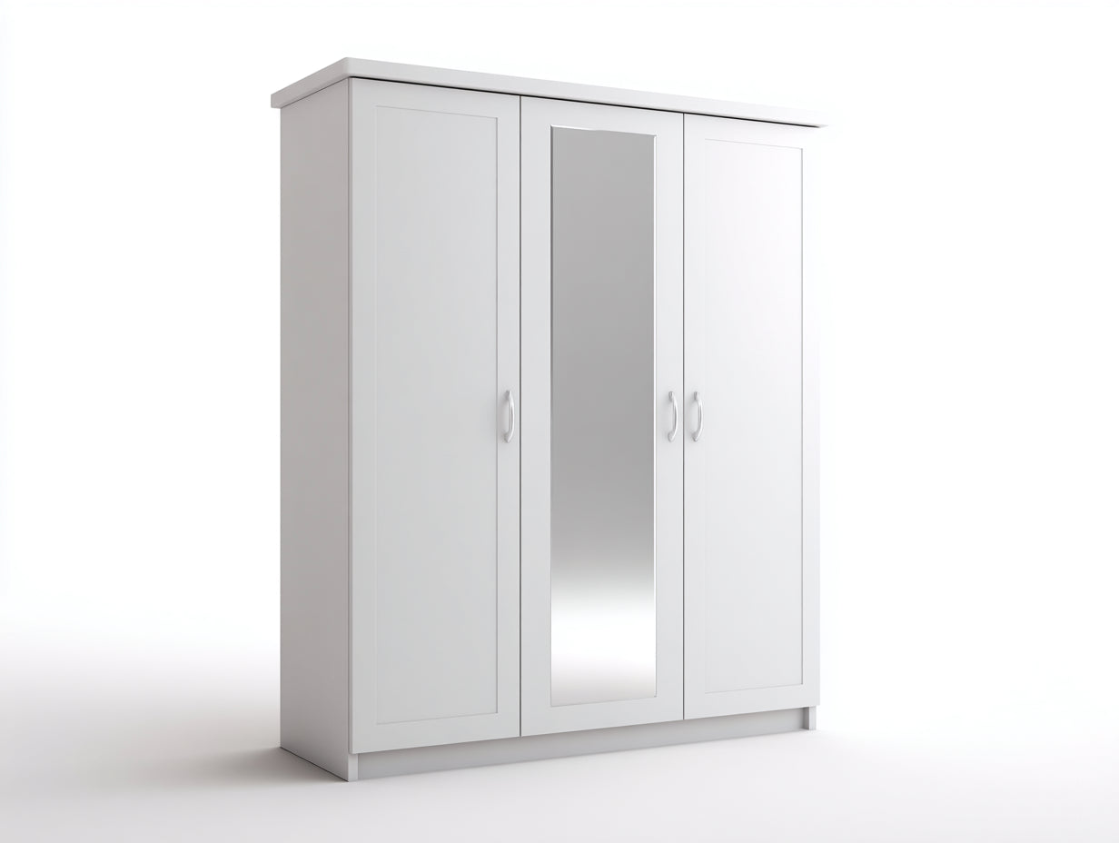 Armoire - Panneaux de bois-Verre - 145 x 55 x 195 cm - Blanc-Argent - Style moderne